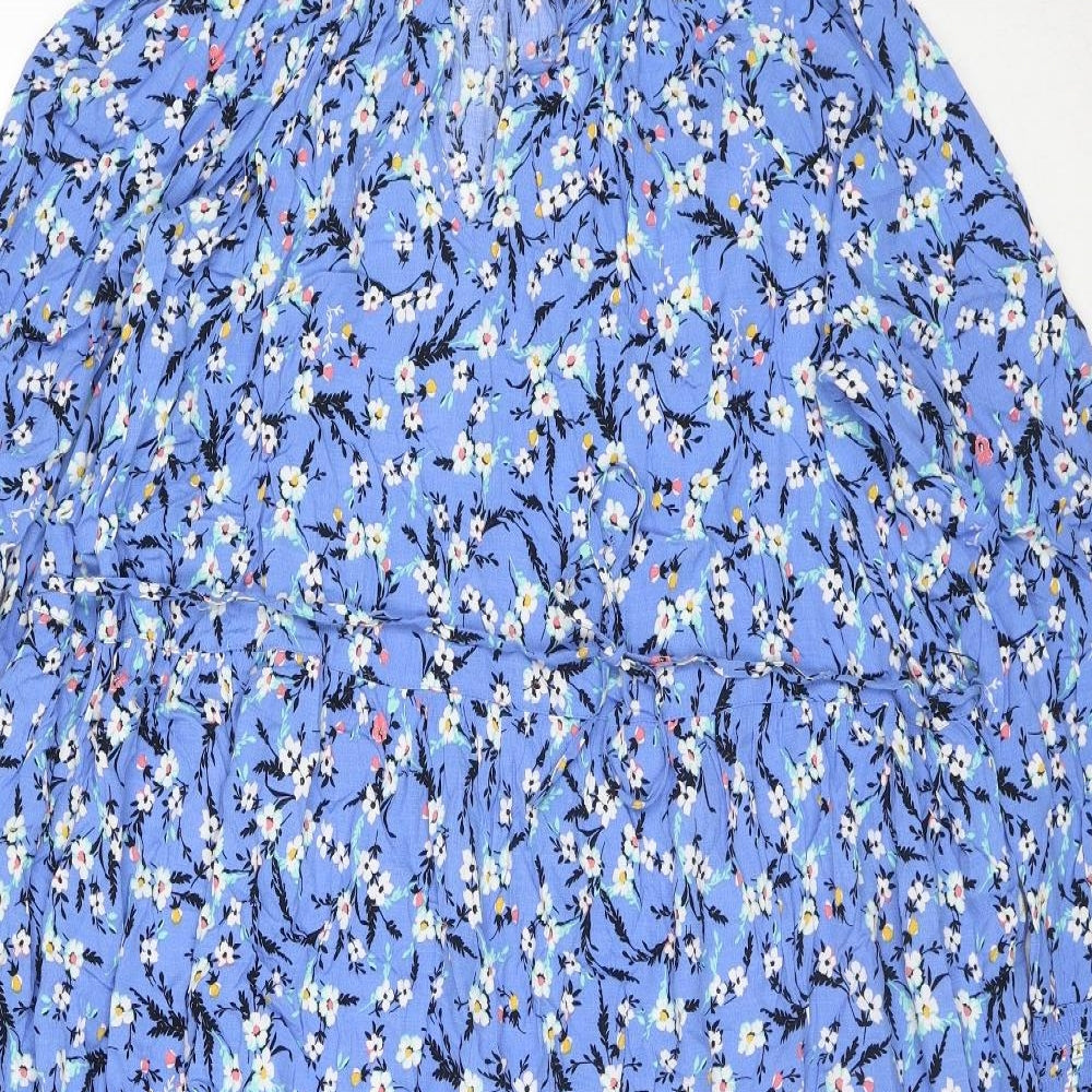 Marks and Spencer Womens Blue Floral Viscose Maxi Size 24 V-Neck Pullover