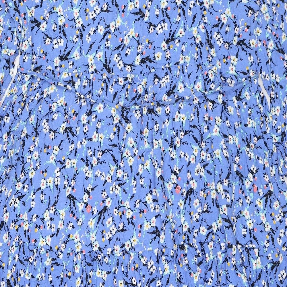 Marks and Spencer Womens Blue Floral Viscose Maxi Size 24 V-Neck Pullover