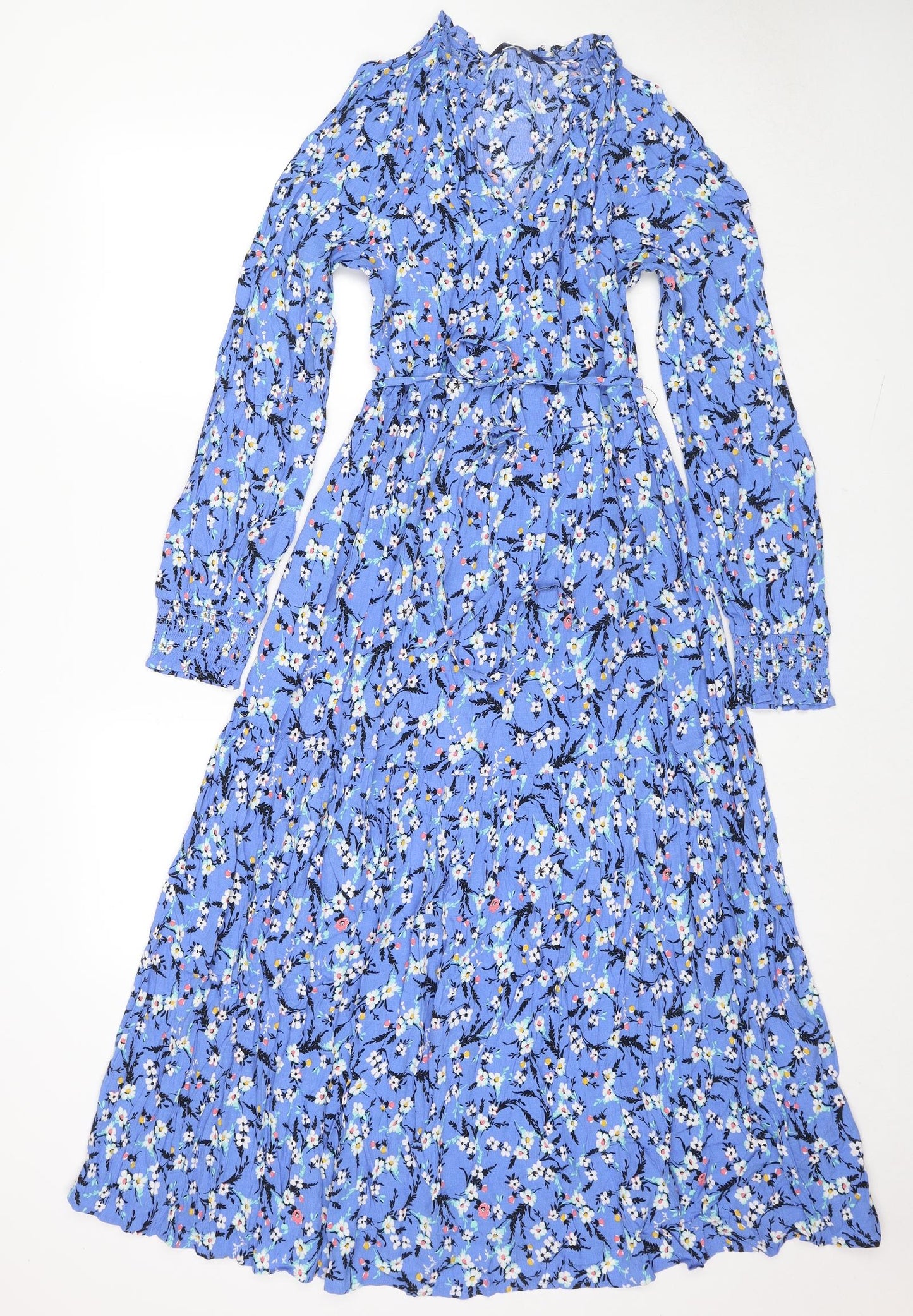 Marks and Spencer Womens Blue Floral Viscose Maxi Size 6 V-Neck Pullover