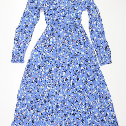 Marks and Spencer Womens Blue Floral Viscose Maxi Size 6 V-Neck Pullover
