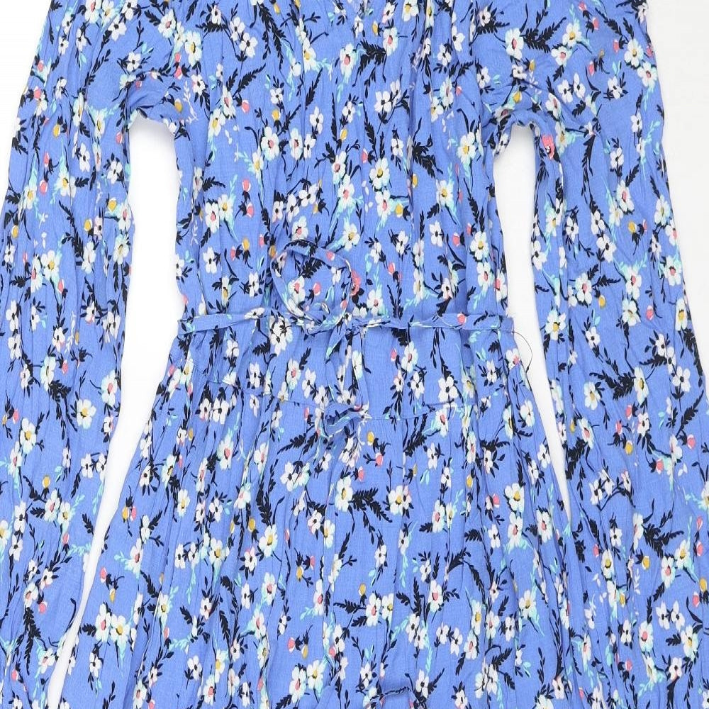 Marks and Spencer Womens Blue Floral Viscose Maxi Size 6 V-Neck Pullover