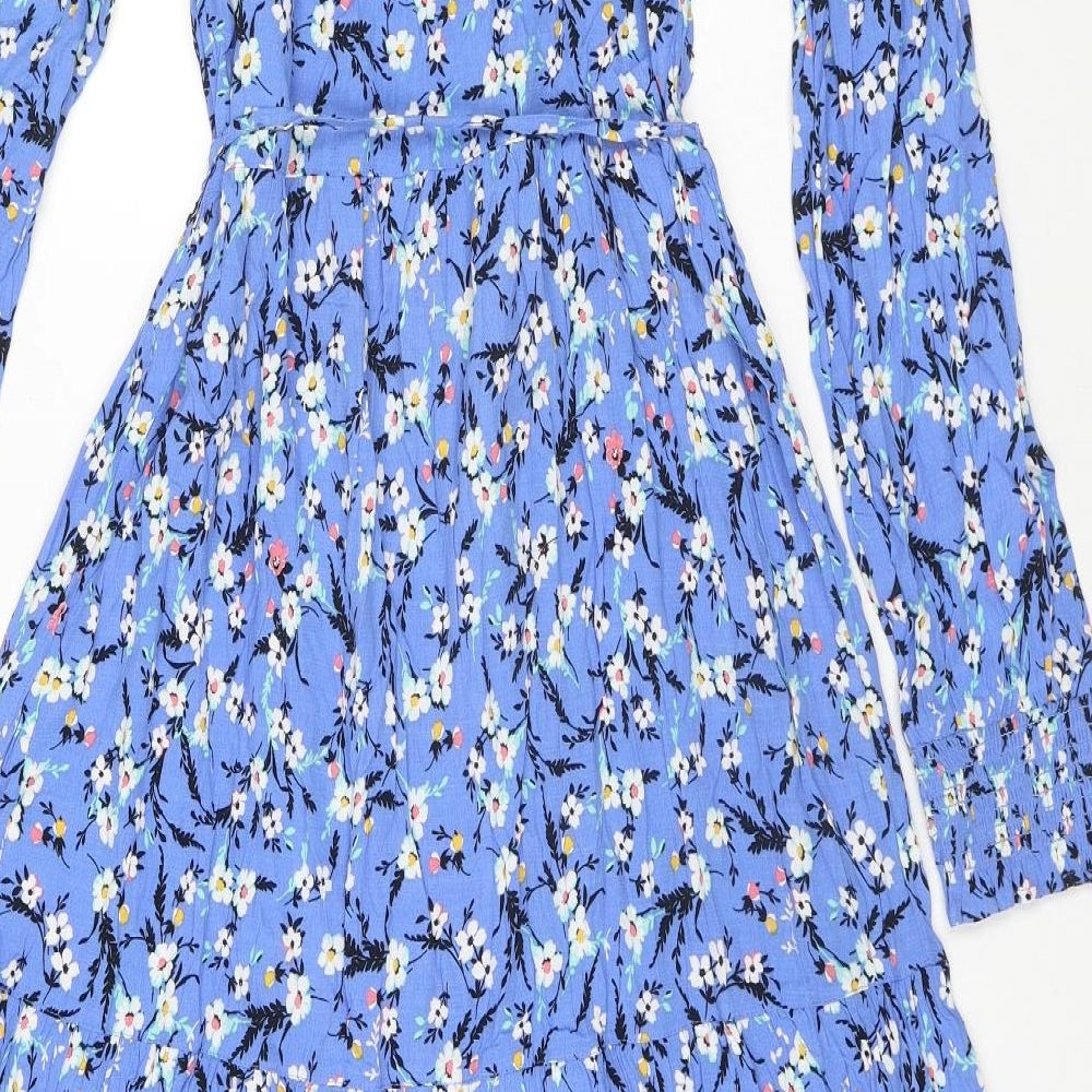 Marks and Spencer Womens Blue Floral Viscose Maxi Size 6 V-Neck Pullover