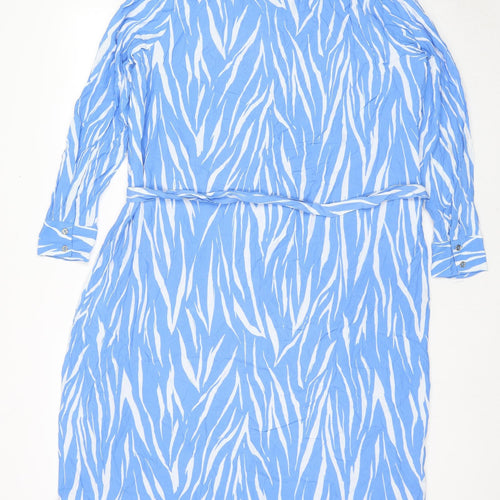 Sasandar Womens Blue Geometric Viscose Shirt Dress Size 14 Collared Button