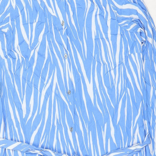 Sasandar Womens Blue Geometric Viscose Shirt Dress Size 14 Collared Button