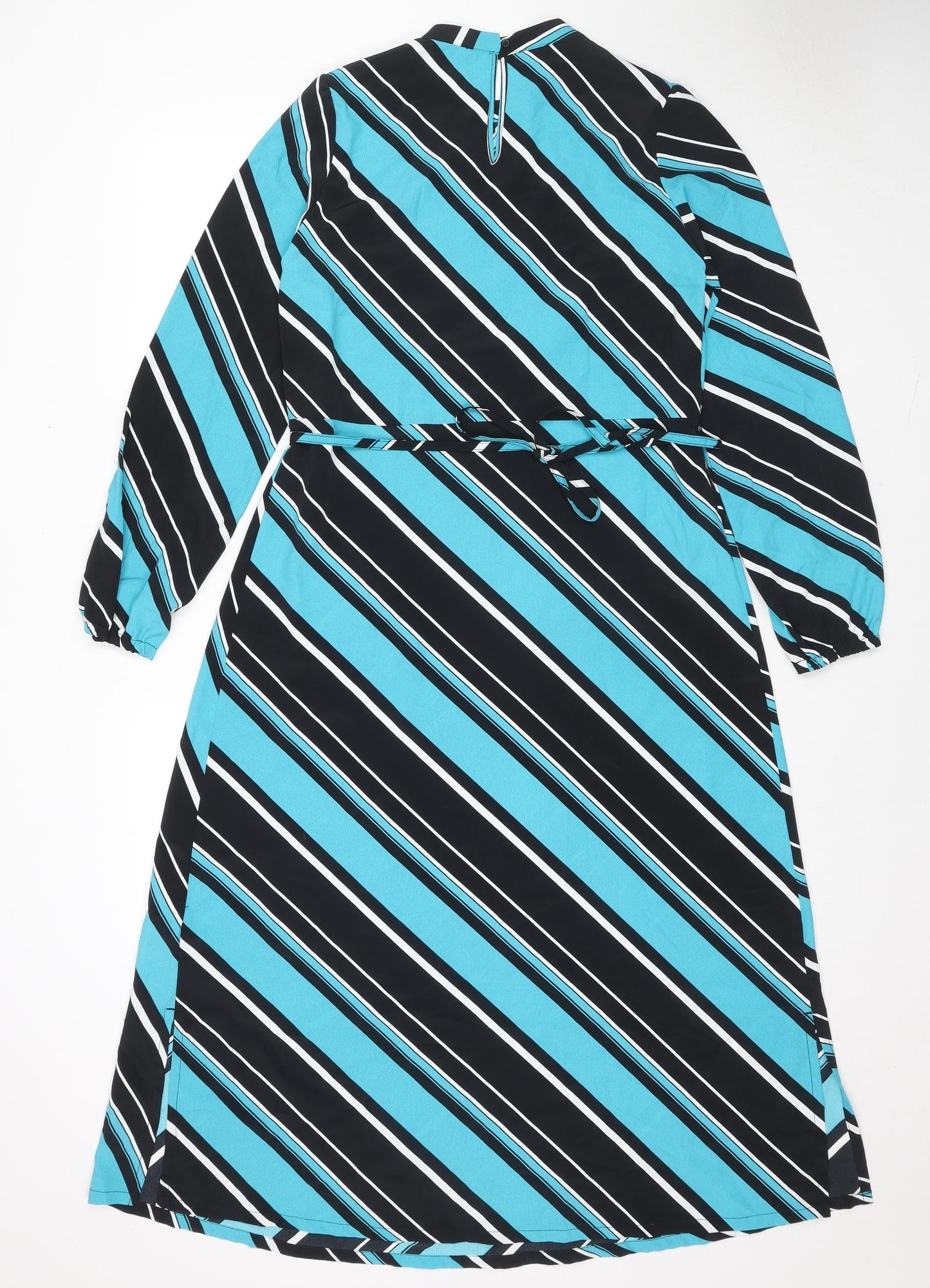 Marks and Spencer Womens Blue Striped Polyester Maxi Size 8 Round Neck Button