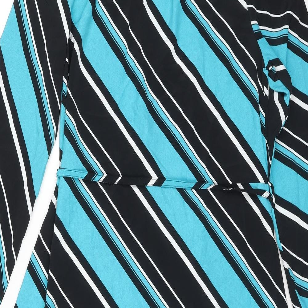 Marks and Spencer Womens Blue Striped Polyester Maxi Size 8 Round Neck Button