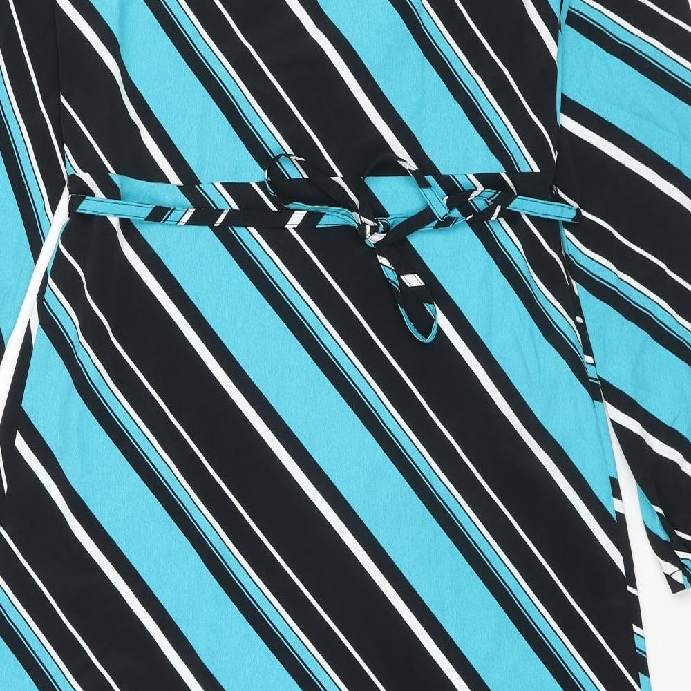 Marks and Spencer Womens Blue Striped Polyester Maxi Size 8 Round Neck Button