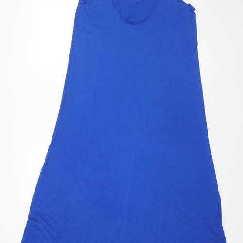 Marks and Spencer Womens Blue Viscose Tank Dress Size 14 Scoop Neck Pullover - Beach Wear