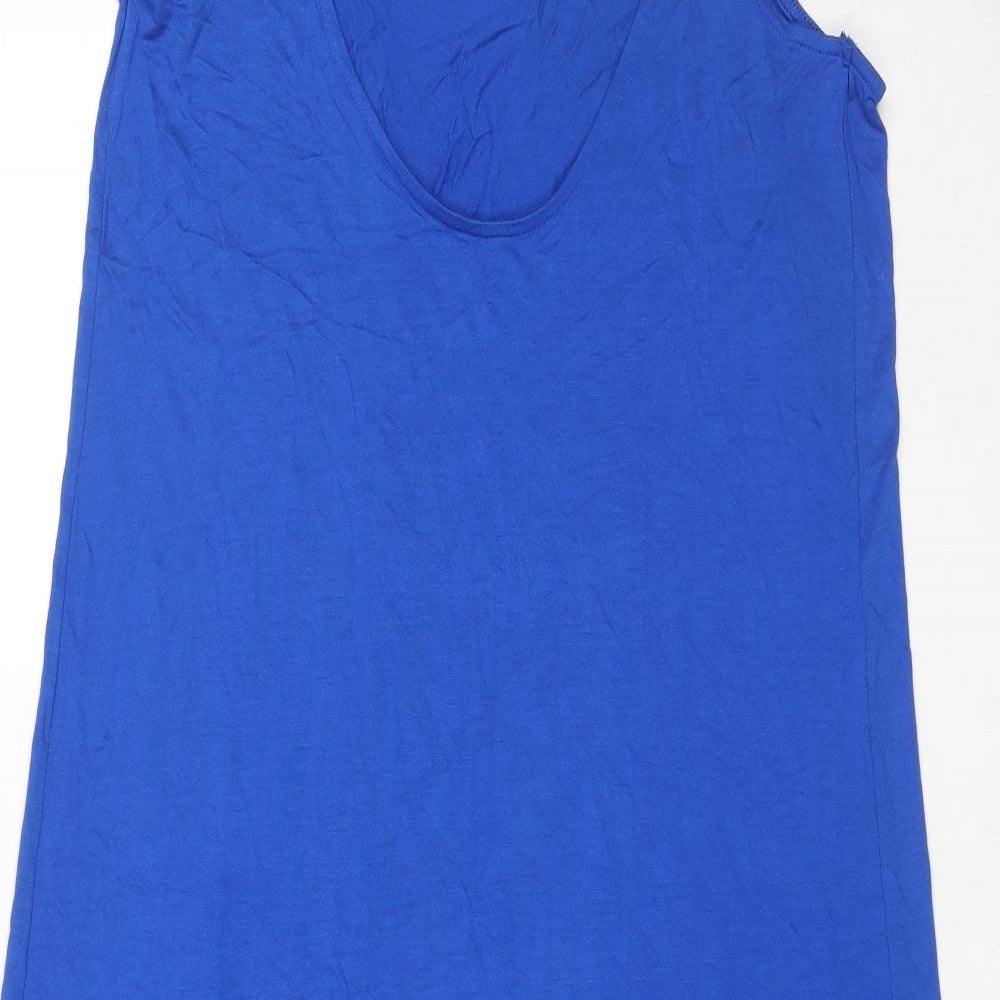 Marks and Spencer Womens Blue Viscose Tank Dress Size 14 Scoop Neck Pullover - Beach Wear