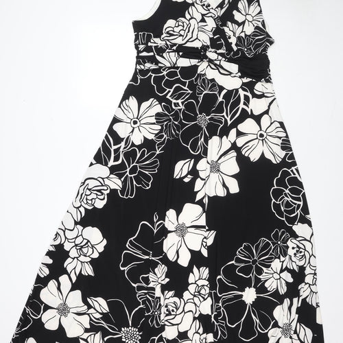 Kaliko Womens Black Floral Polyester Maxi Size 18 V-Neck Button