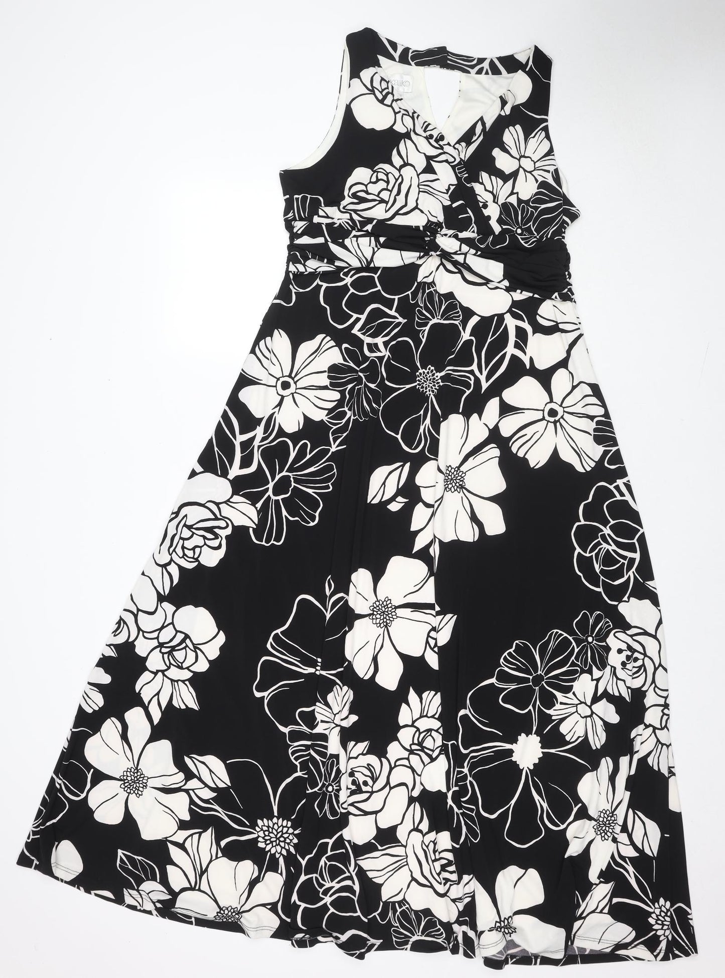 Kaliko Womens Black Floral Polyester Maxi Size 18 V-Neck Button