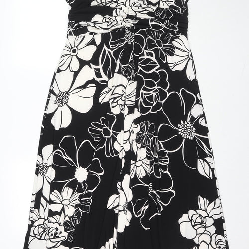 Kaliko Womens Black Floral Polyester Maxi Size 18 V-Neck Button