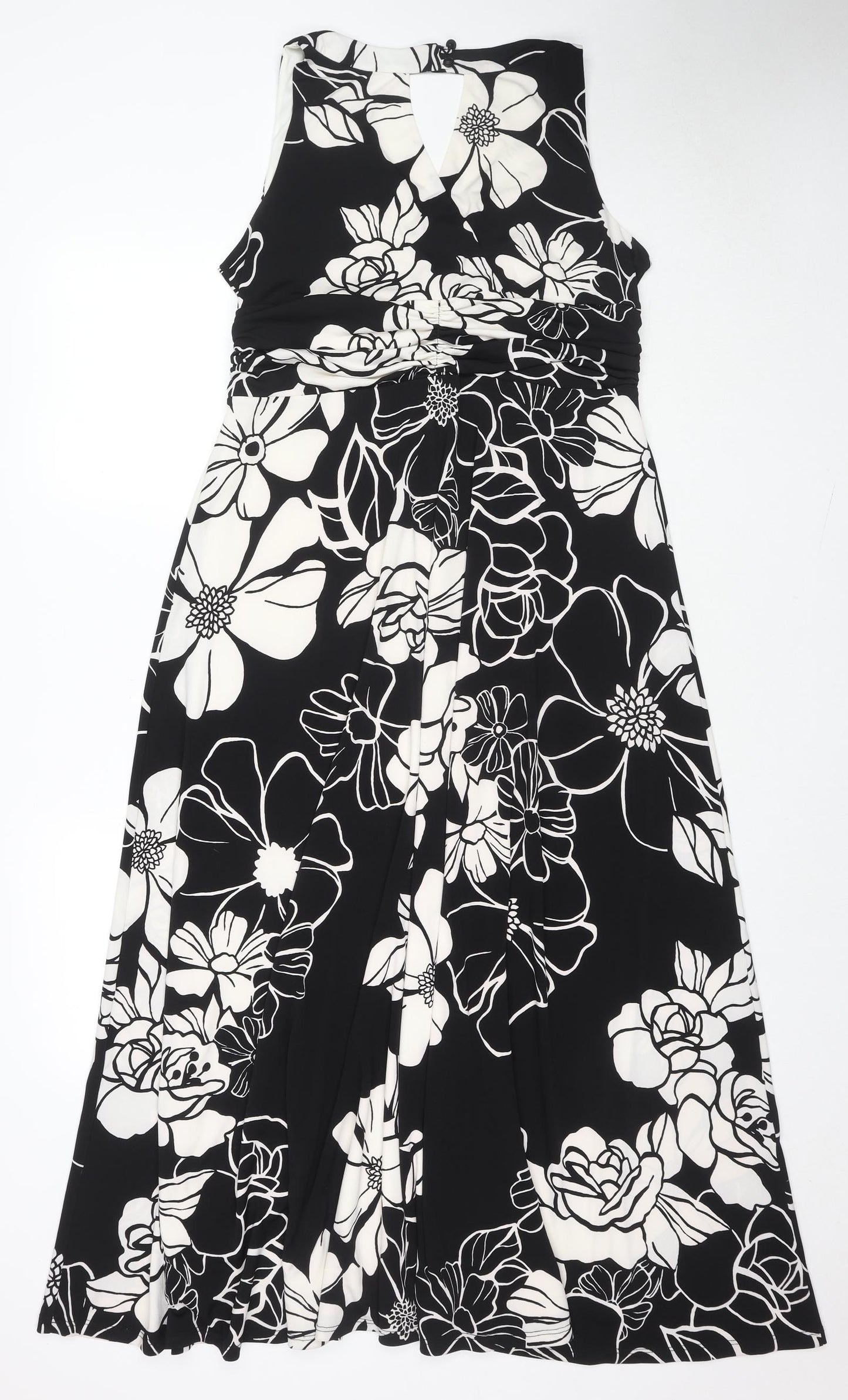 Kaliko Womens Black Floral Polyester Maxi Size 18 V-Neck Button