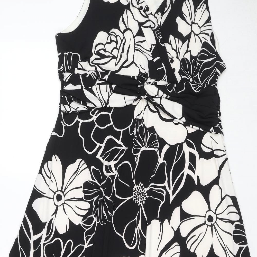 Kaliko Womens Black Floral Polyester Maxi Size 18 V-Neck Button