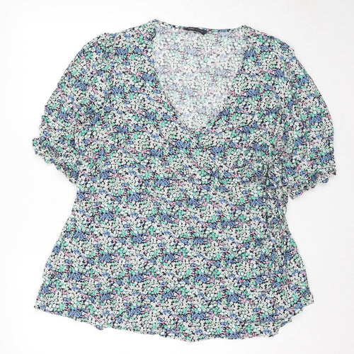 Marks and Spencer Womens Multicoloured Floral Viscose Wrap Blouse Size 20 V-Neck