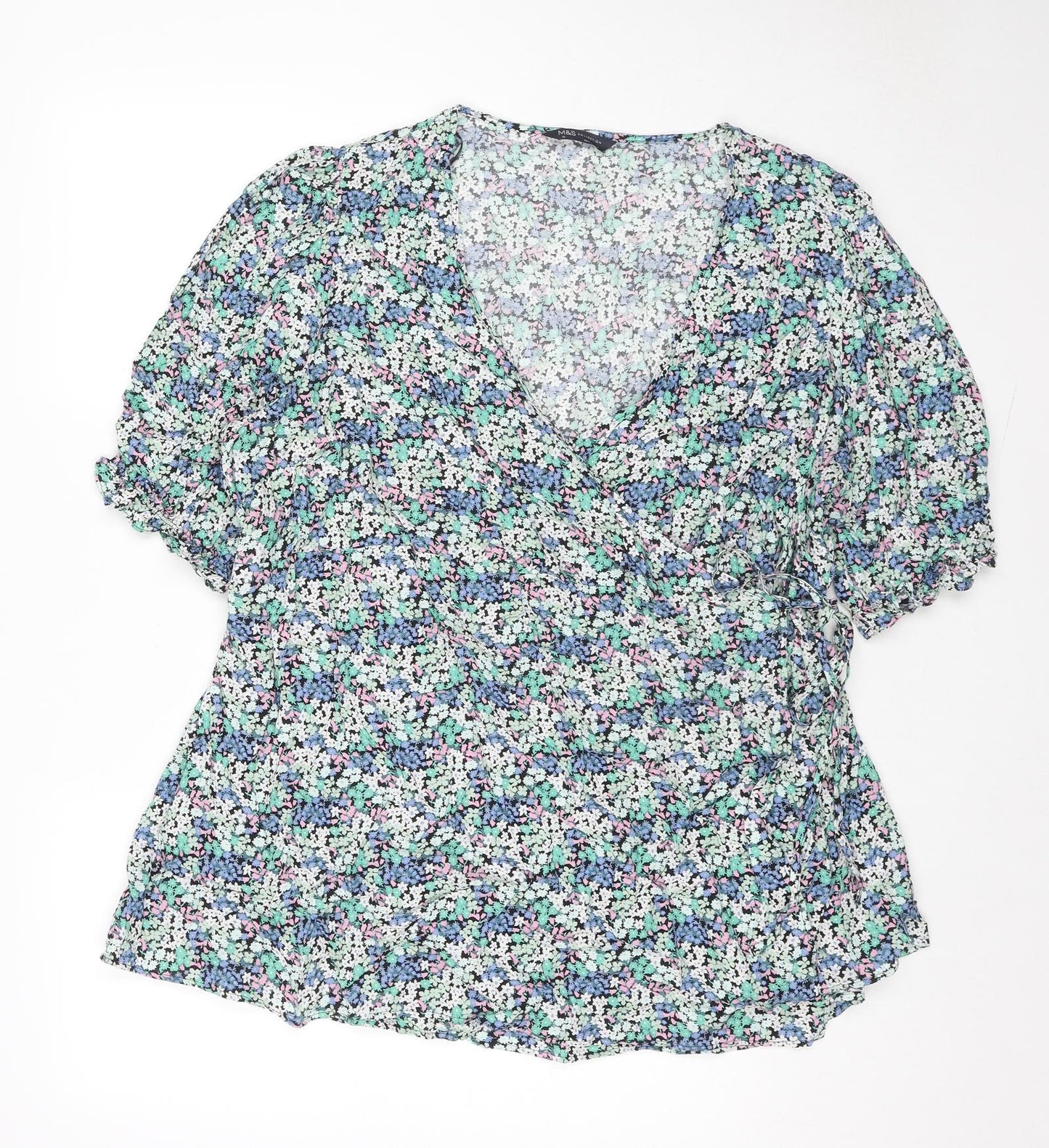 Marks and Spencer Womens Multicoloured Floral Viscose Wrap Blouse Size 20 V-Neck
