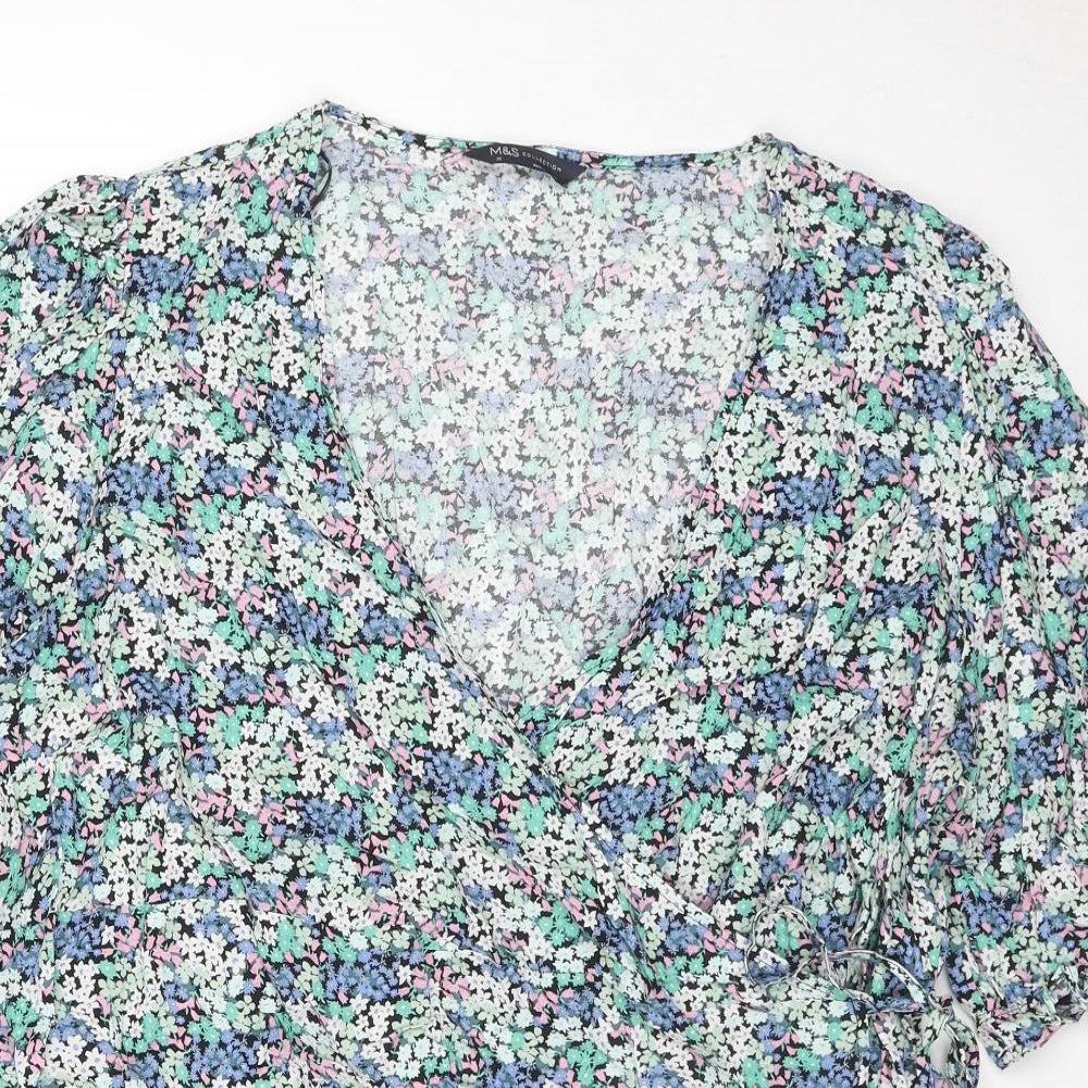 Marks and Spencer Womens Multicoloured Floral Viscose Wrap Blouse Size 20 V-Neck