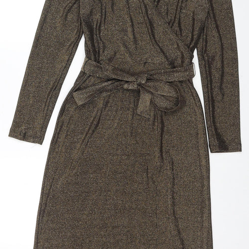 Marks and Spencer Womens Brown Polyamide Jumper Dress Size 8 V-Neck Pullover