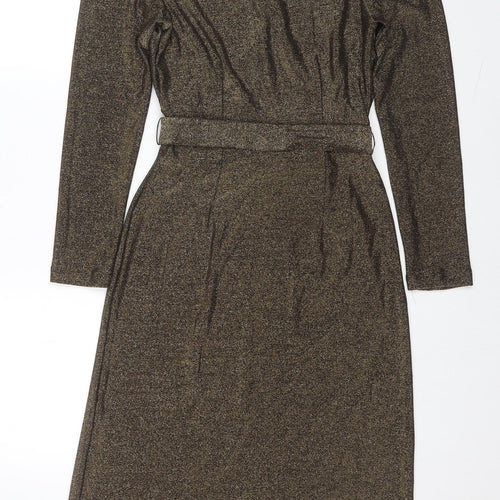 Marks and Spencer Womens Brown Polyamide Jumper Dress Size 8 V-Neck Pullover