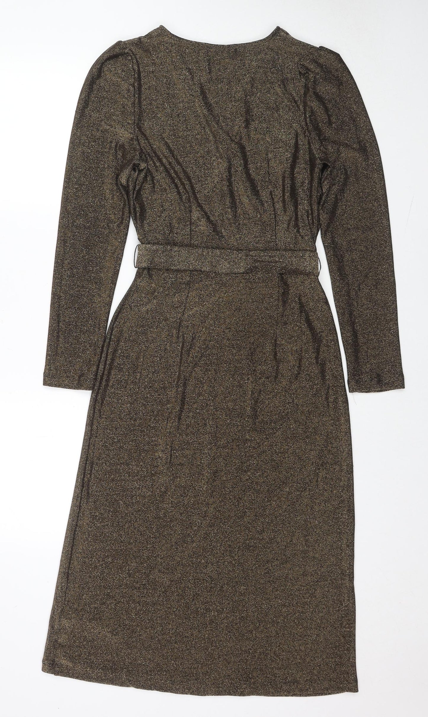 Marks and Spencer Womens Brown Polyamide Jumper Dress Size 8 V-Neck Pullover