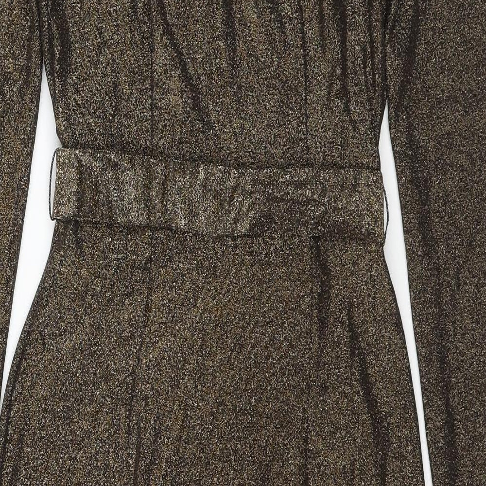 Marks and Spencer Womens Brown Polyamide Jumper Dress Size 8 V-Neck Pullover