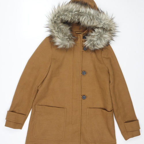 Zara Womens Brown Pea Coat Coat Size S Zip