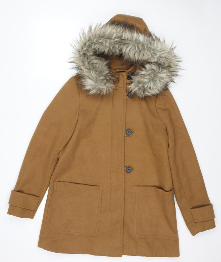 Zara Womens Brown Pea Coat Coat Size S Zip