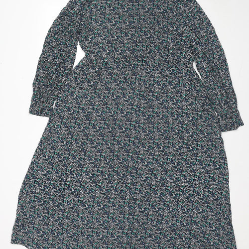 Marks and Spencer Womens Blue Floral Viscose Maxi Size 16 V-Neck Pullover