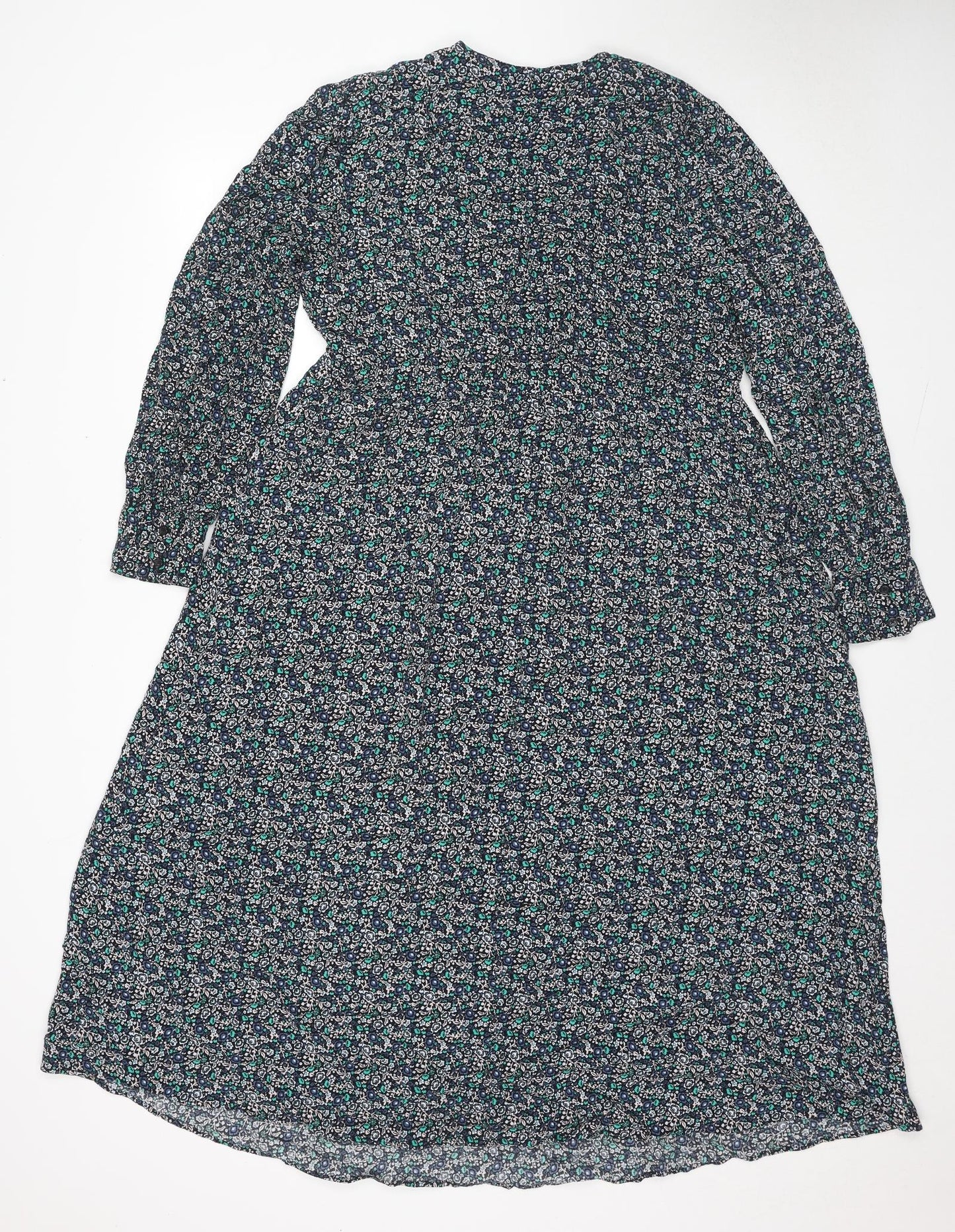 Marks and Spencer Womens Blue Floral Viscose Maxi Size 16 V-Neck Pullover