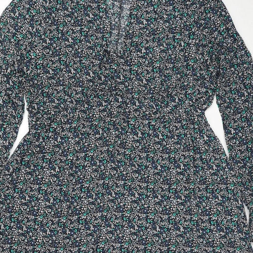 Marks and Spencer Womens Blue Floral Viscose Maxi Size 16 V-Neck Pullover