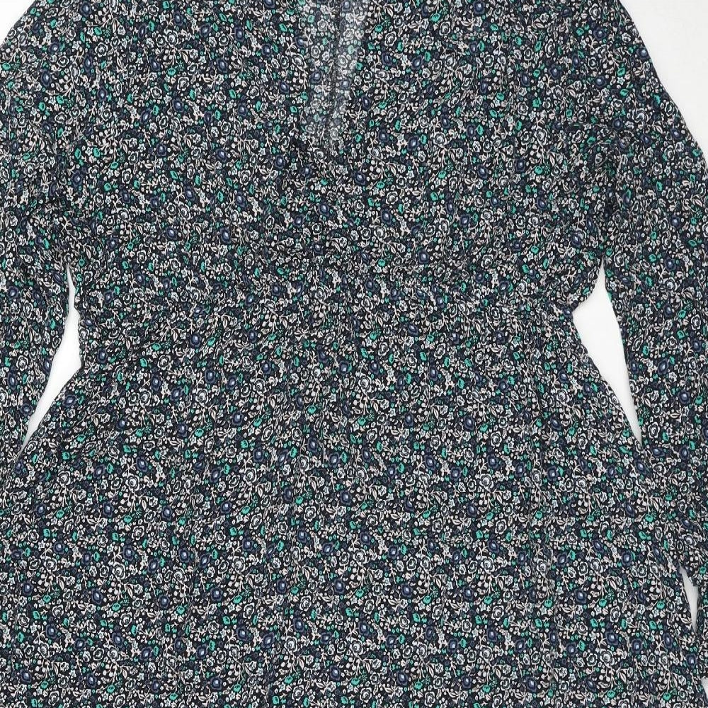 Marks and Spencer Womens Blue Floral Viscose Maxi Size 16 V-Neck Pullover