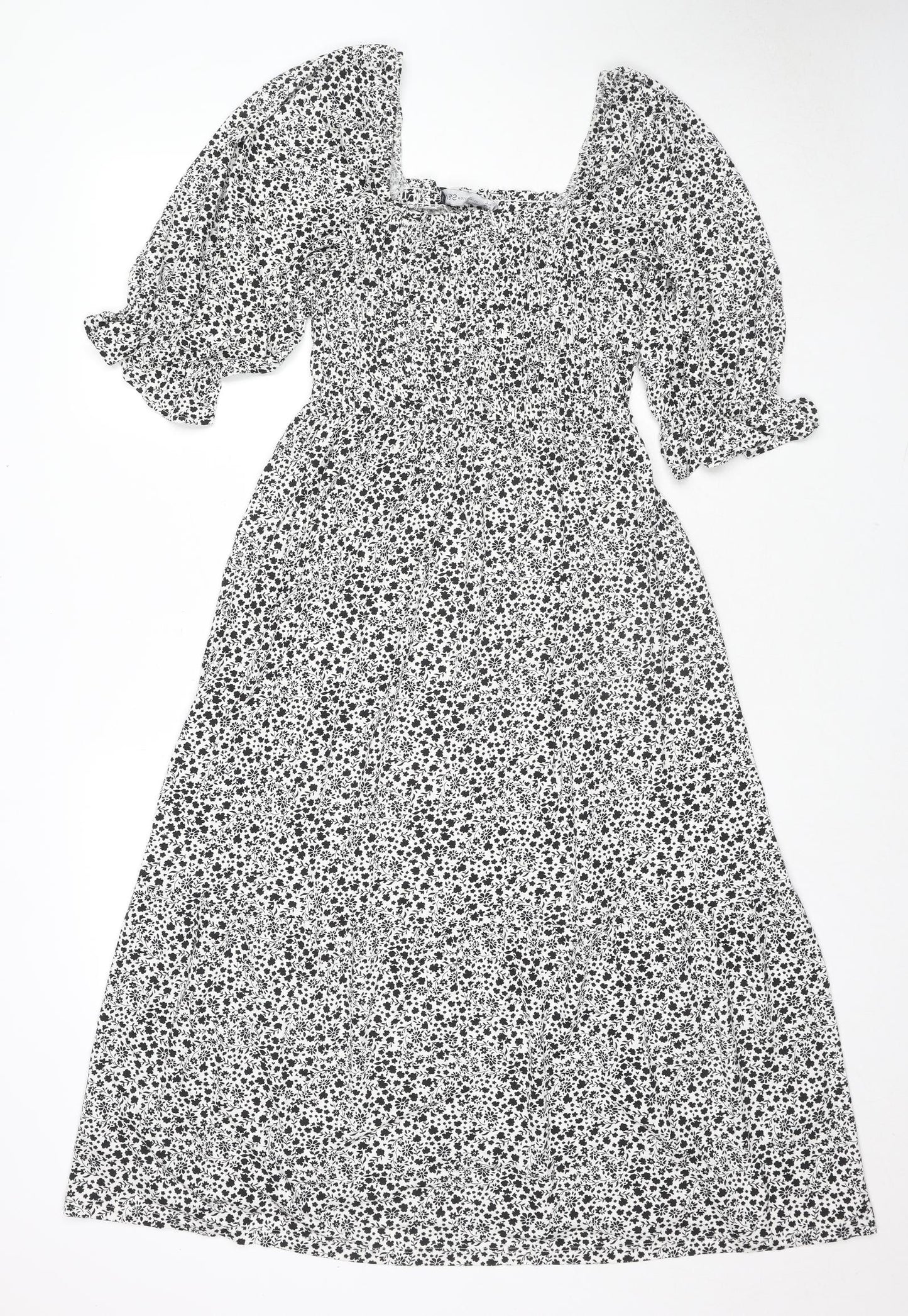 Marks and Spencer Womens White Floral Viscose Maxi Size 12 Square Neck Pullover