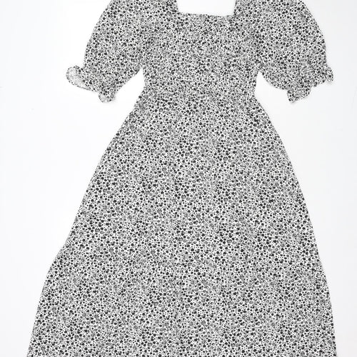Marks and Spencer Womens White Floral Viscose Maxi Size 12 Square Neck Pullover