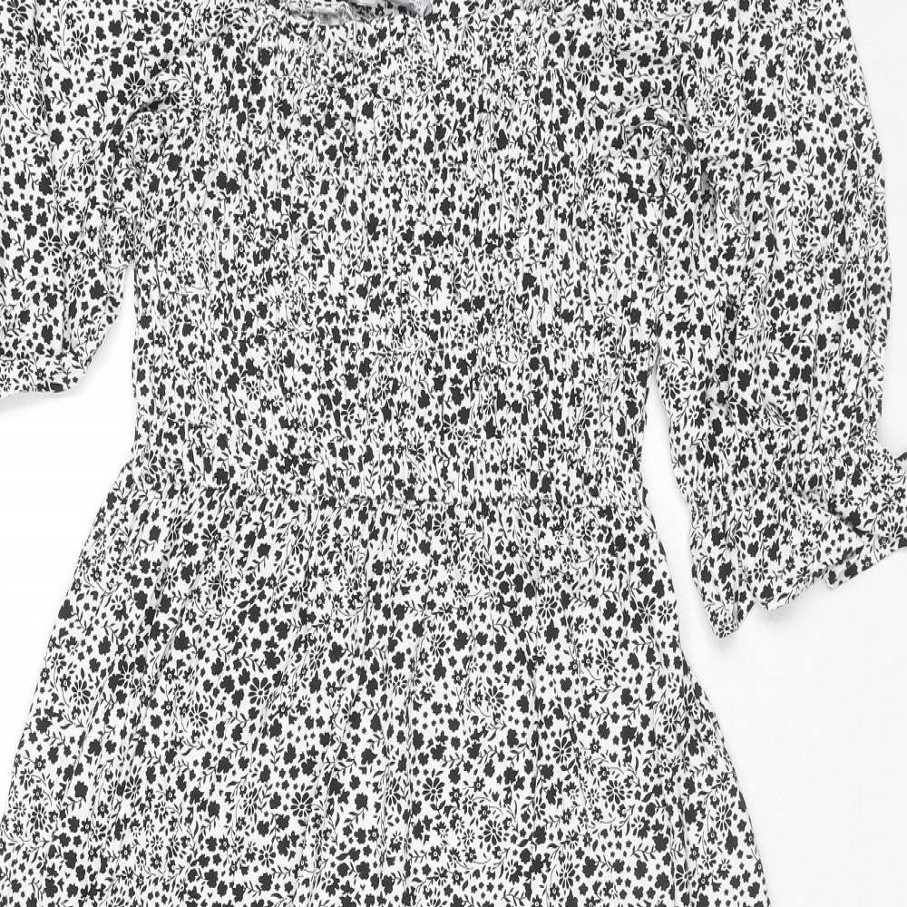 Marks and Spencer Womens White Floral Viscose Maxi Size 12 Square Neck Pullover