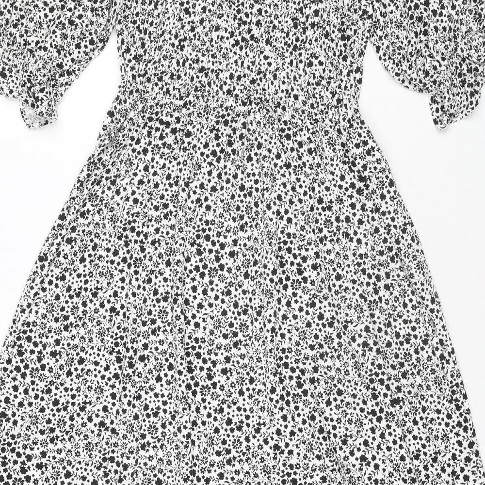 Marks and Spencer Womens White Floral Viscose Maxi Size 12 Square Neck Pullover