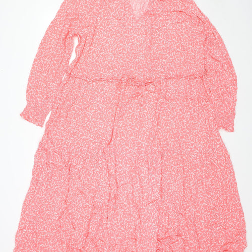 Marks and Spencer Womens Pink Floral Viscose Maxi Size 22 V-Neck Pullover