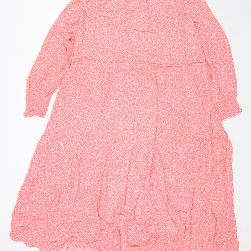 Marks and Spencer Womens Pink Floral Viscose Maxi Size 22 V-Neck Pullover