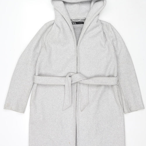 Zara Womens Grey Kimono Coat Size XS Tie