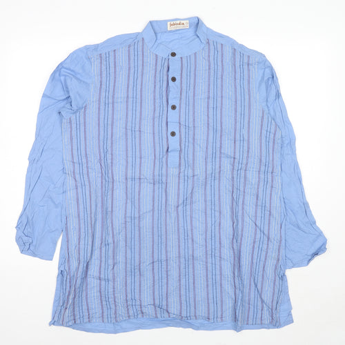Fabindia Womens Blue Striped Cotton Tunic T-Shirt Size 10 Round Neck