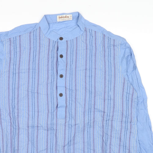 Fabindia Womens Blue Striped Cotton Tunic T-Shirt Size 10 Round Neck