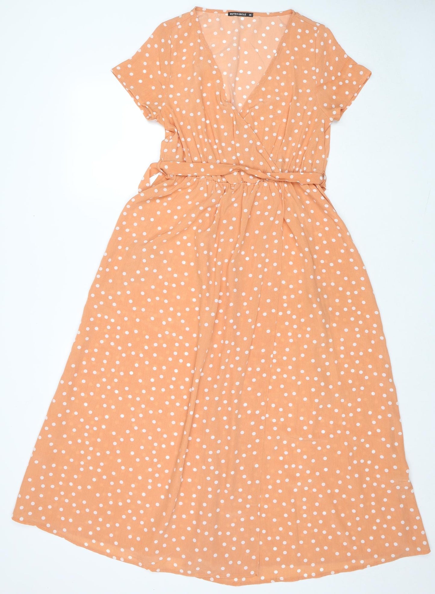 Rut & Circle Womens Orange Polka Dot Polyester Maxi Size M V-Neck Pullover