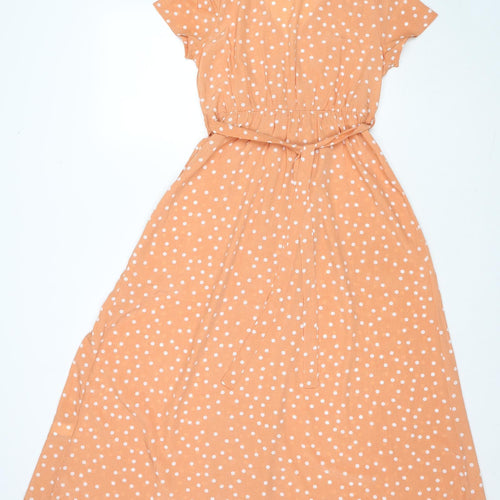 Rut & Circle Womens Orange Polka Dot Polyester Maxi Size M V-Neck Pullover