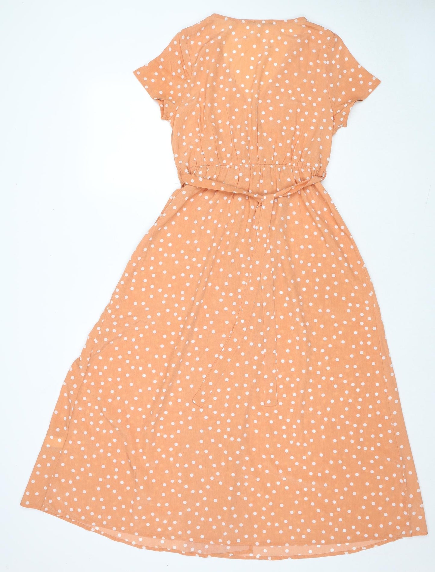 Rut & Circle Womens Orange Polka Dot Polyester Maxi Size M V-Neck Pullover