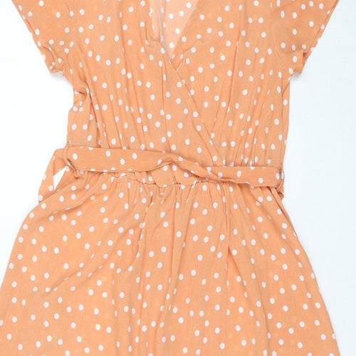 Rut & Circle Womens Orange Polka Dot Polyester Maxi Size M V-Neck Pullover