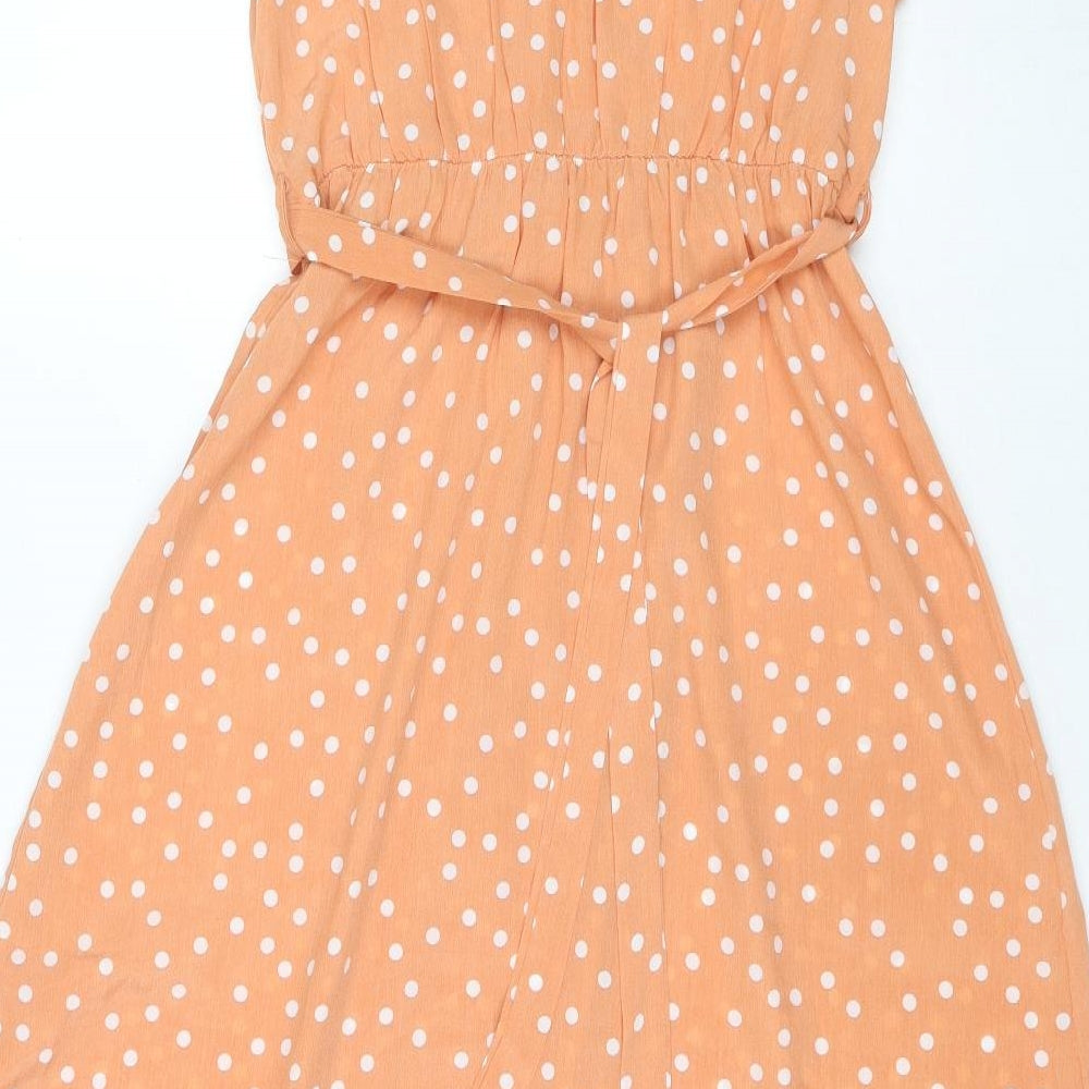 Rut & Circle Womens Orange Polka Dot Polyester Maxi Size M V-Neck Pullover