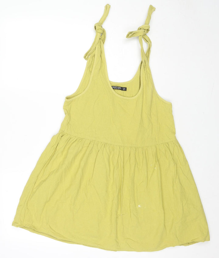 Nasty Gal Womens Green Cotton Tank Dress Size 10 Scoop Neck Tie