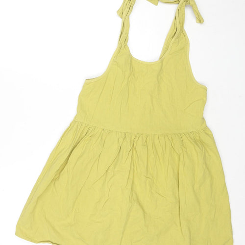 Nasty Gal Womens Green Cotton Tank Dress Size 10 Scoop Neck Tie