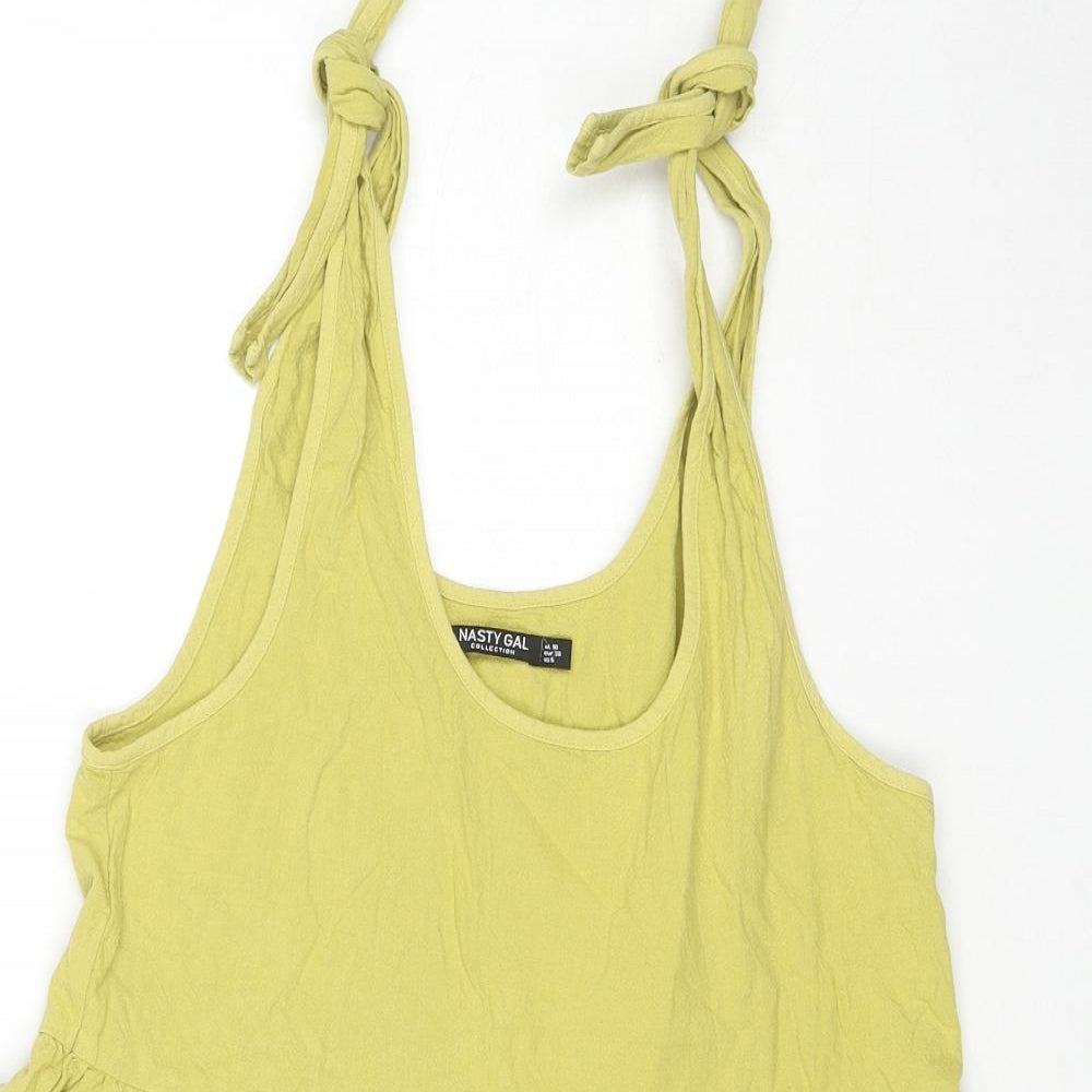 Nasty Gal Womens Green Cotton Tank Dress Size 10 Scoop Neck Tie