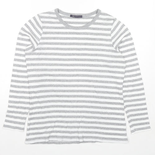 Marks and Spencer Womens Grey Striped Cotton Basic T-Shirt Size 16 Round Neck