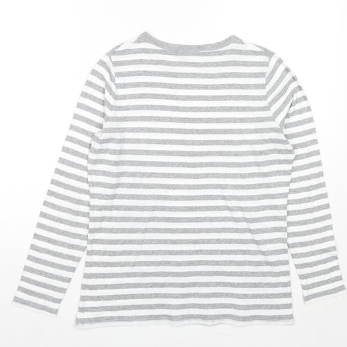 Marks and Spencer Womens Grey Striped Cotton Basic T-Shirt Size 16 Round Neck